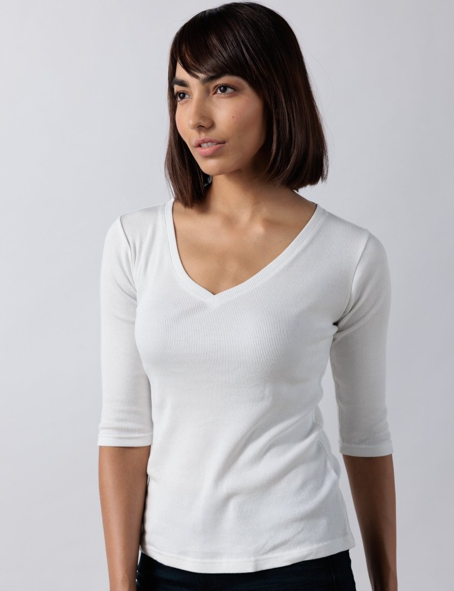 V Neck Rib Top - Bhoomi