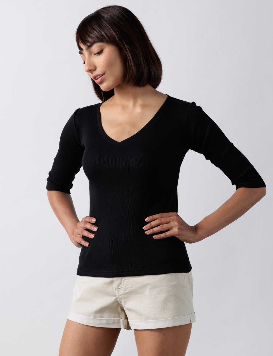 V Neck Rib Top - Bhoomi