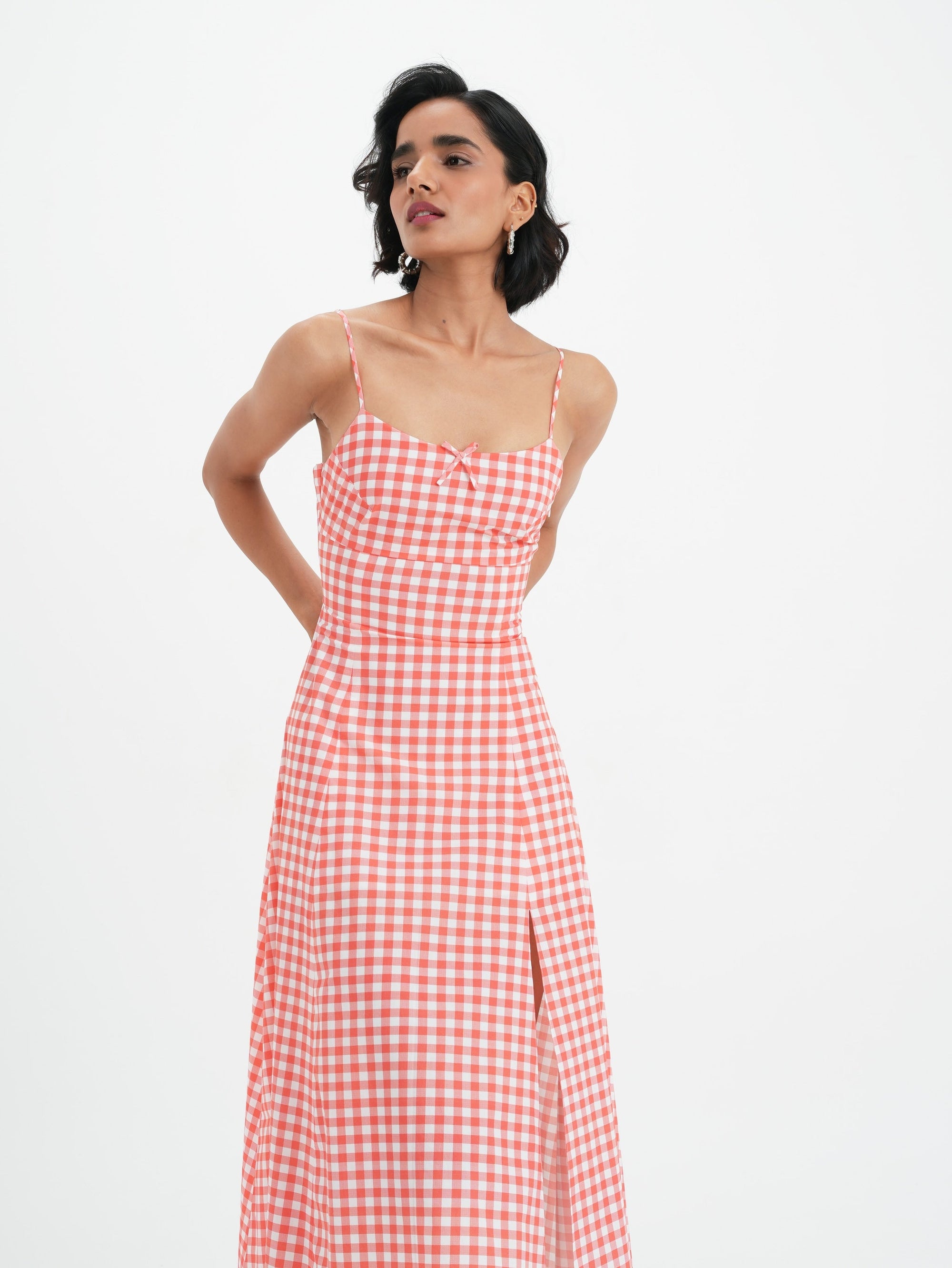 Mila Dress - Coral Vichy