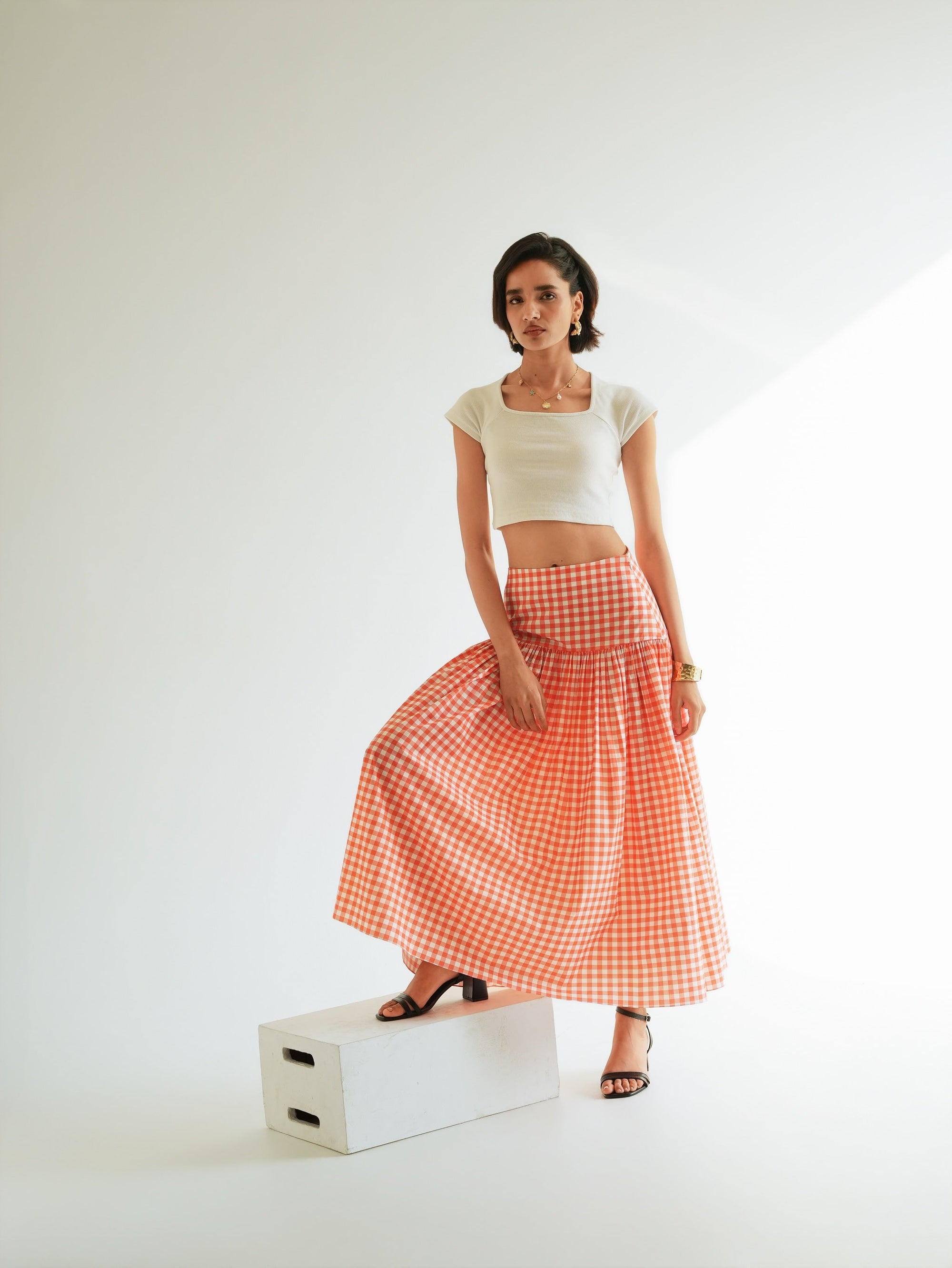 Yvette Skirt - Coral Vichy