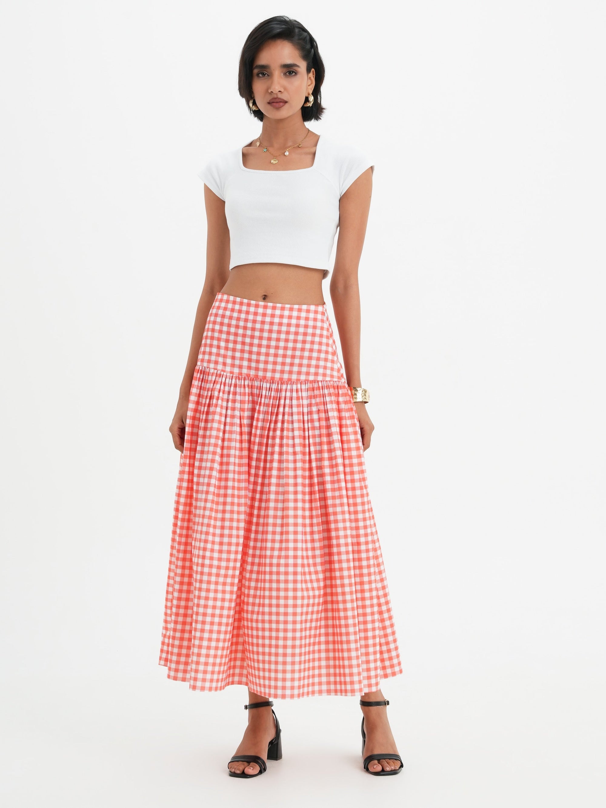 Yvette Skirt - Coral Vichy