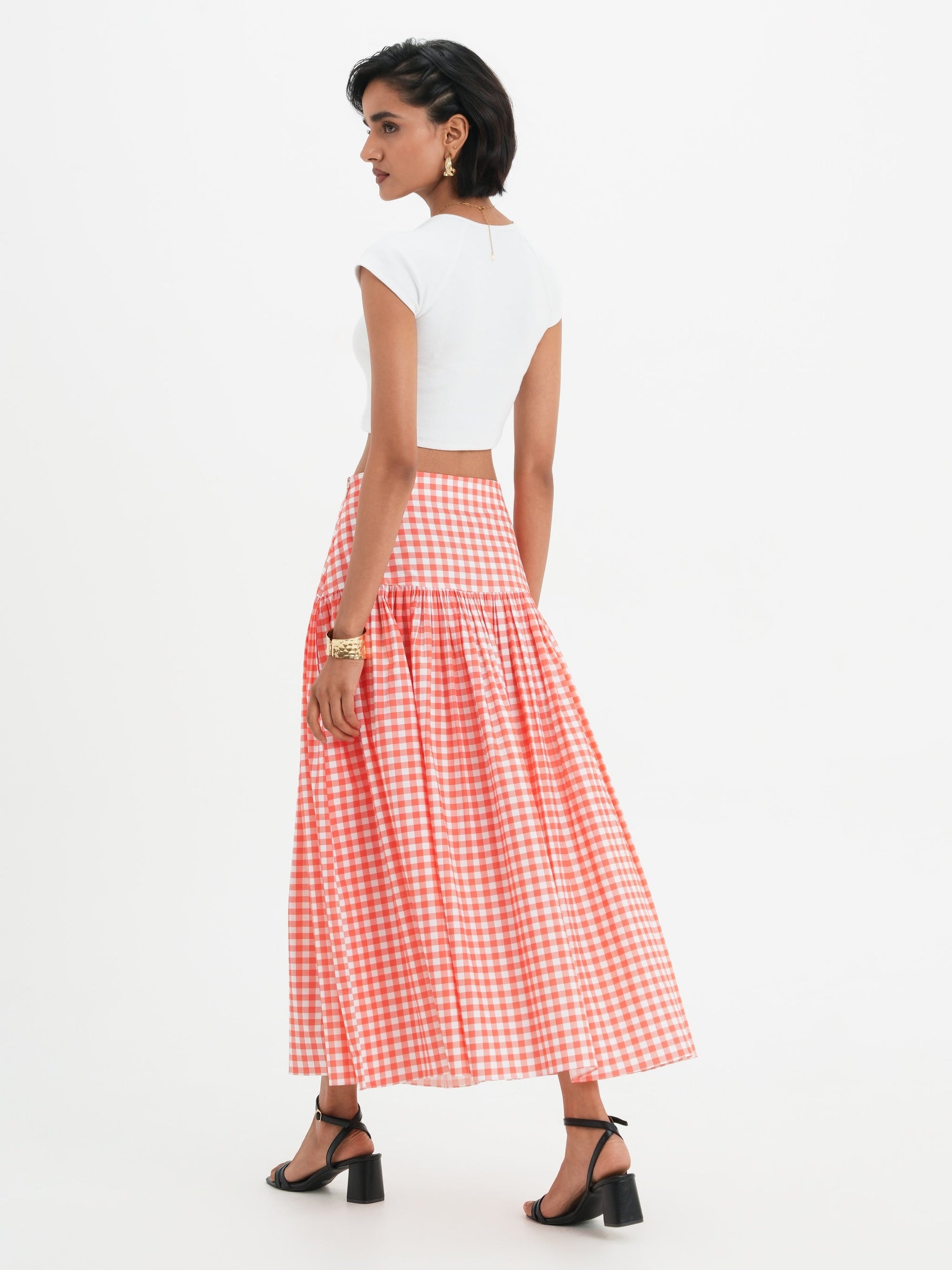 Yvette Skirt - Coral Vichy
