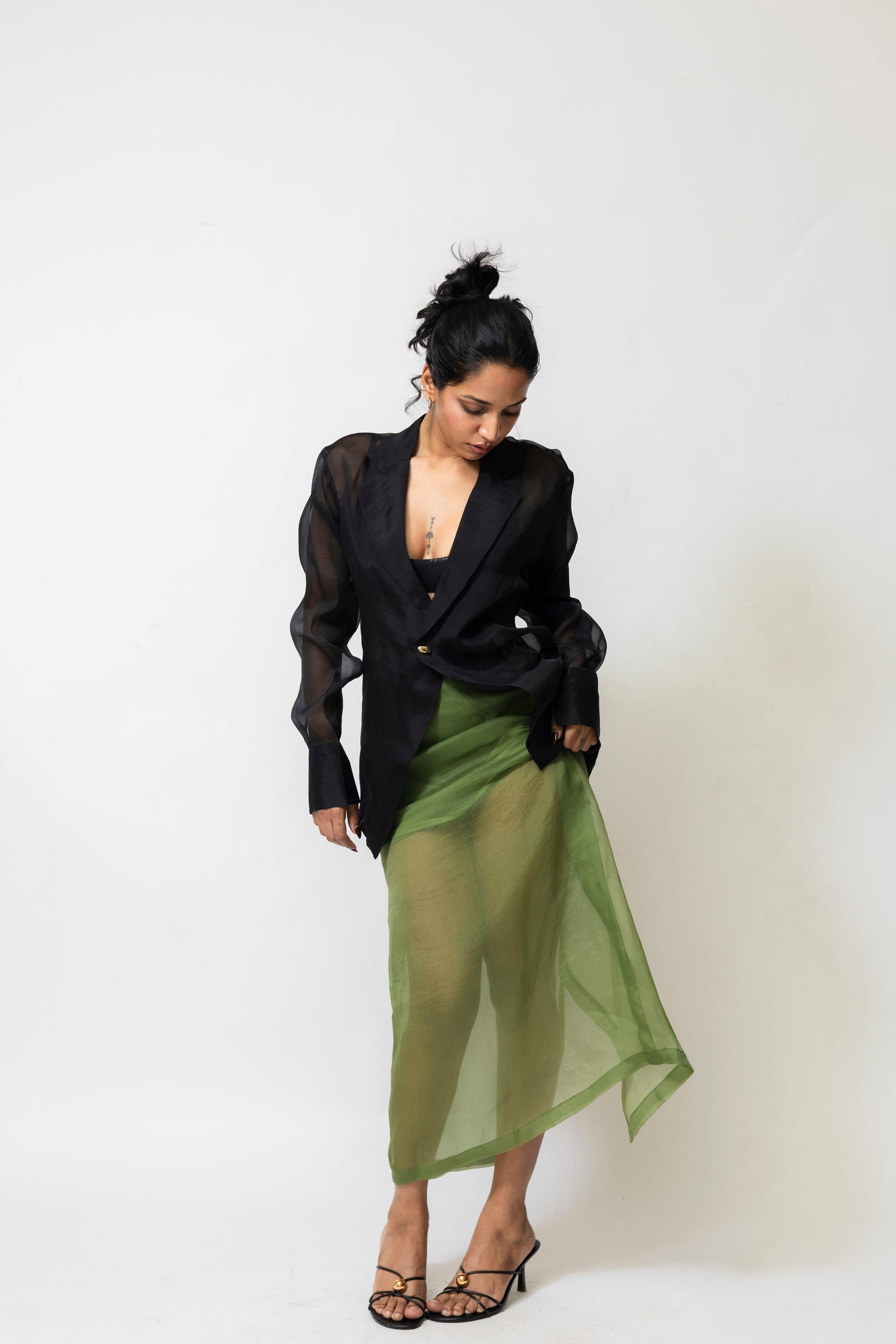 Amalia Sheer Organza Silk Blazer Black