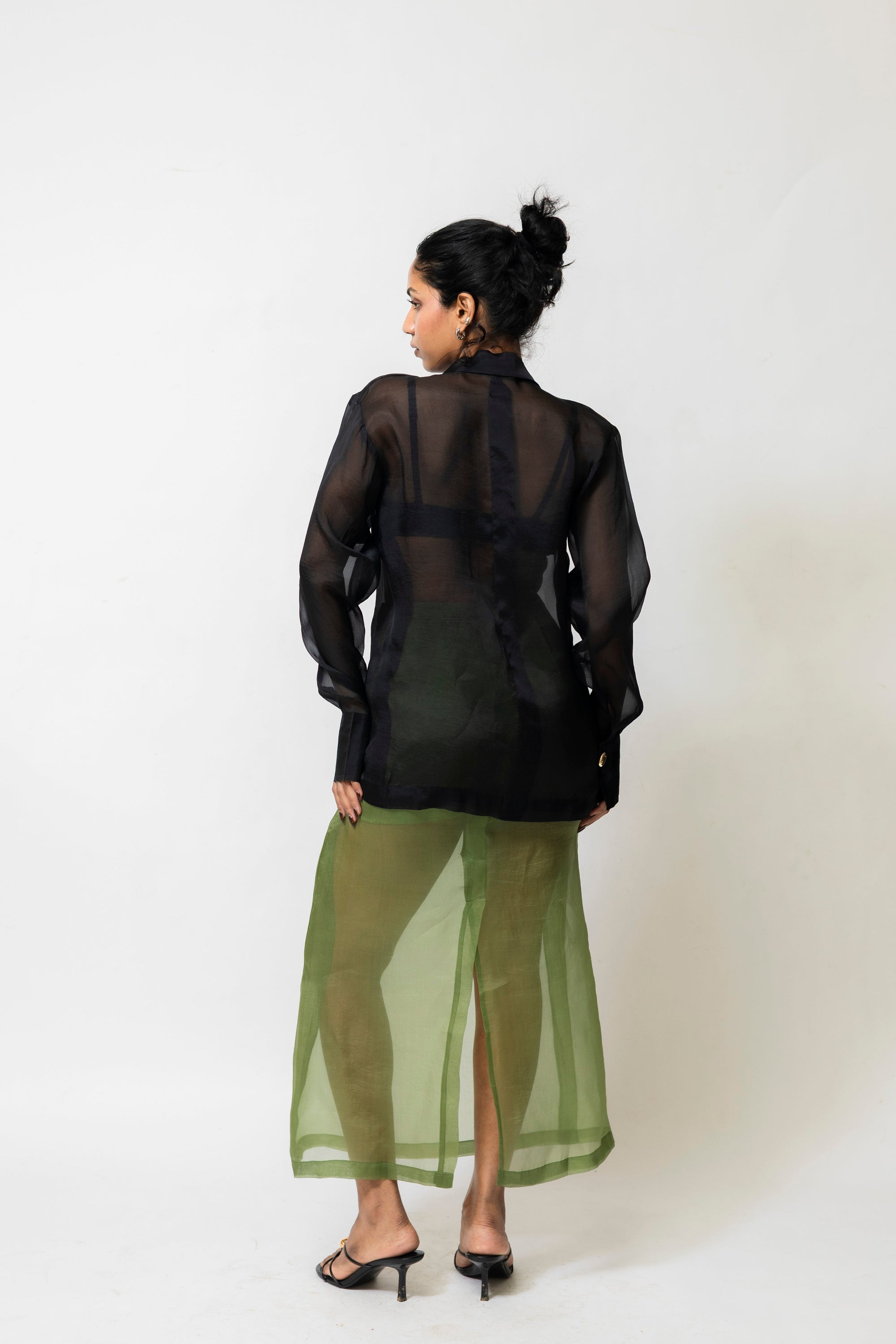 Amalia Sheer Organza Silk Blazer Black
