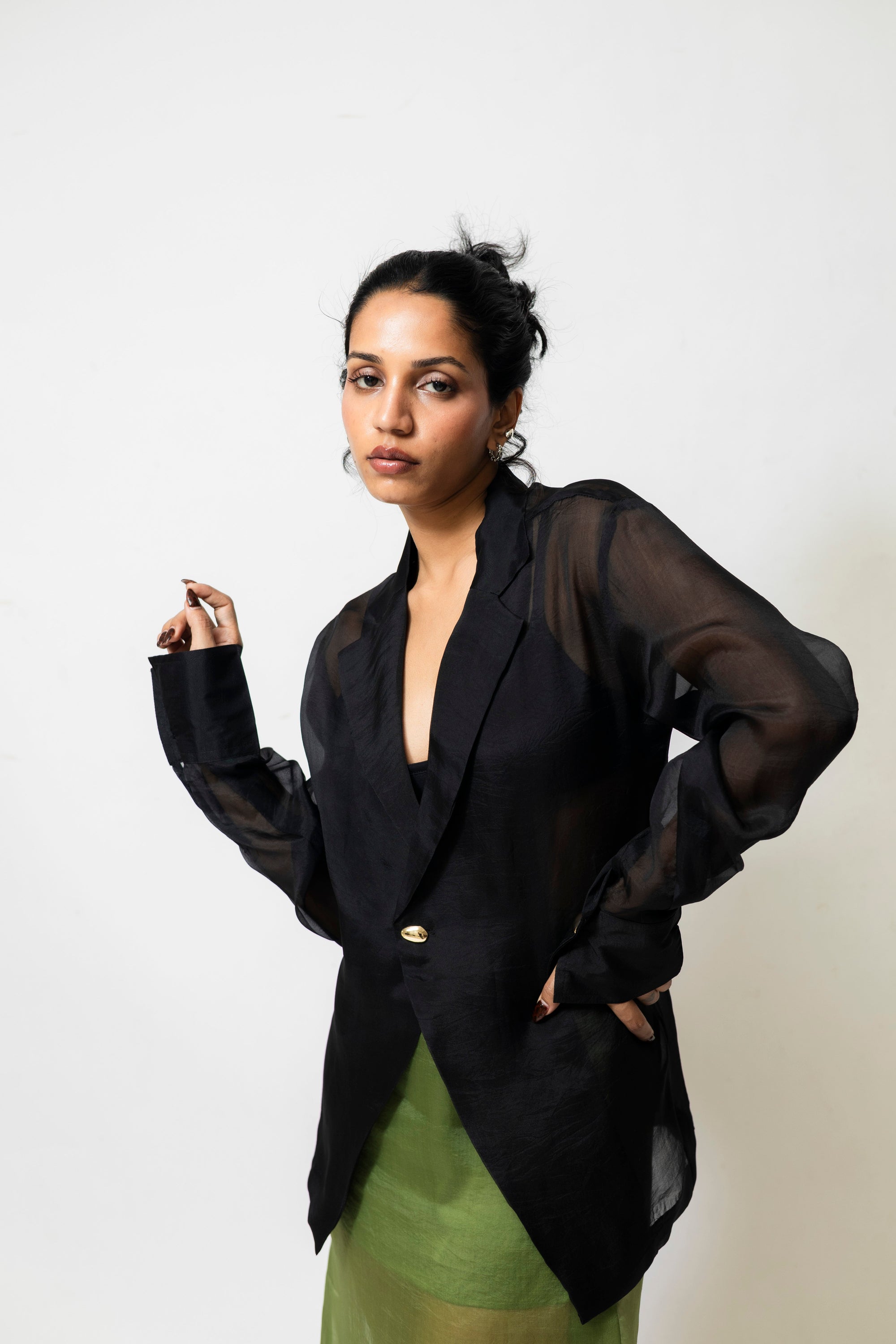 Amalia Sheer Organza Silk Blazer Black