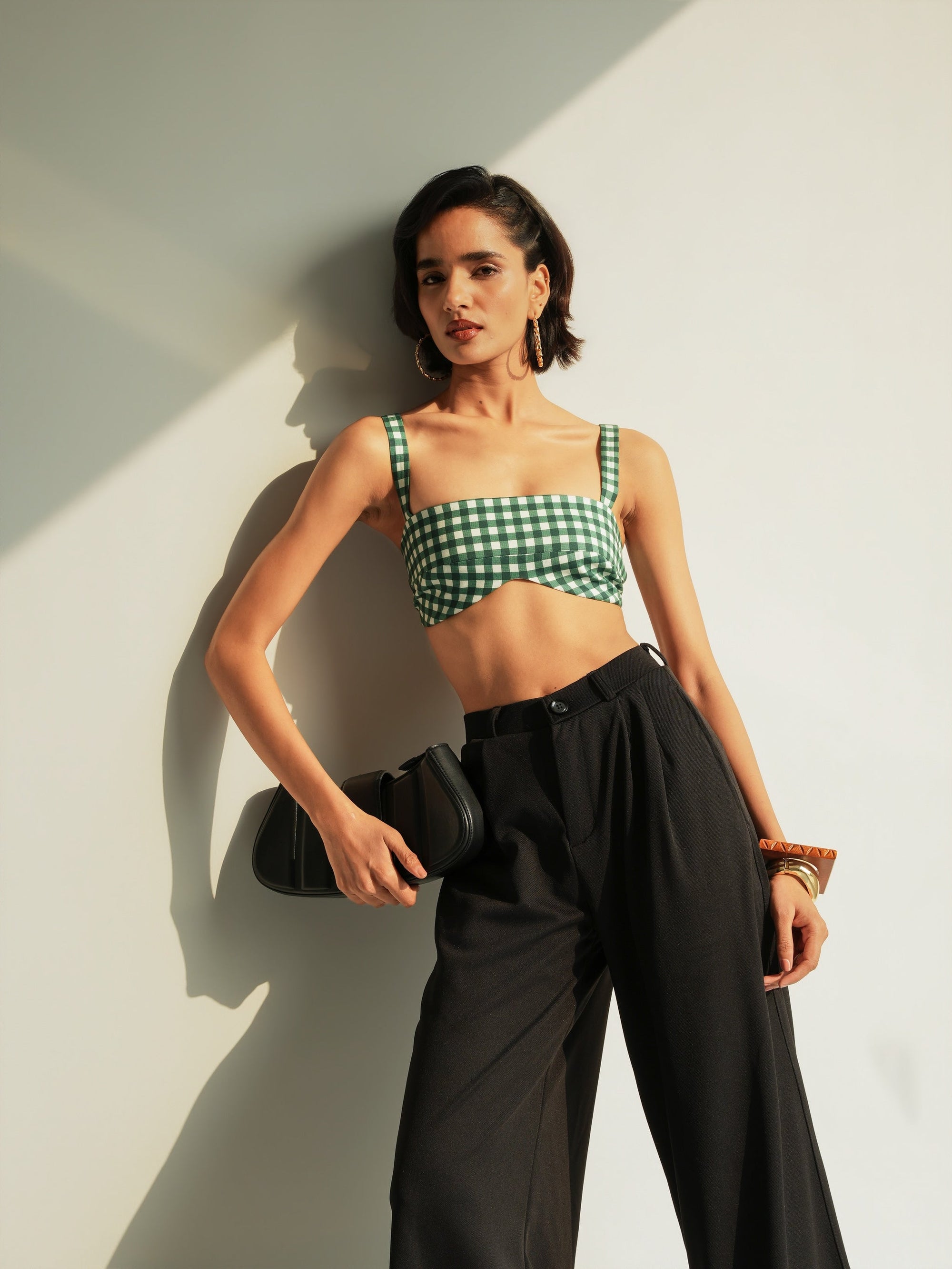Celine Bralette Top - Pine Vichy