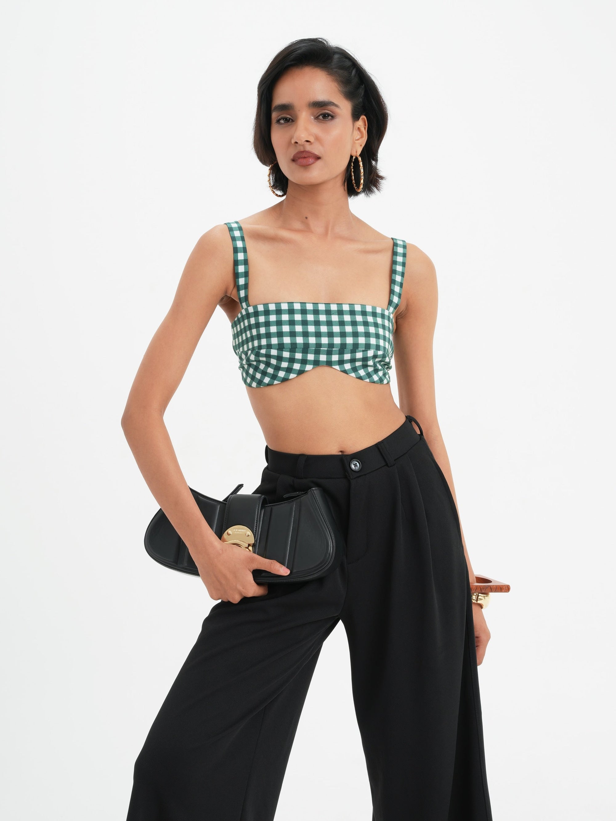 Celine Bralette Top - Pine Vichy