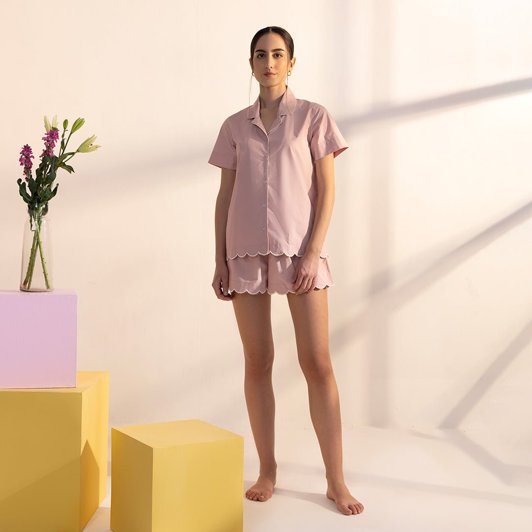 Dusty rose scalloped shorts set - Bhoomi
