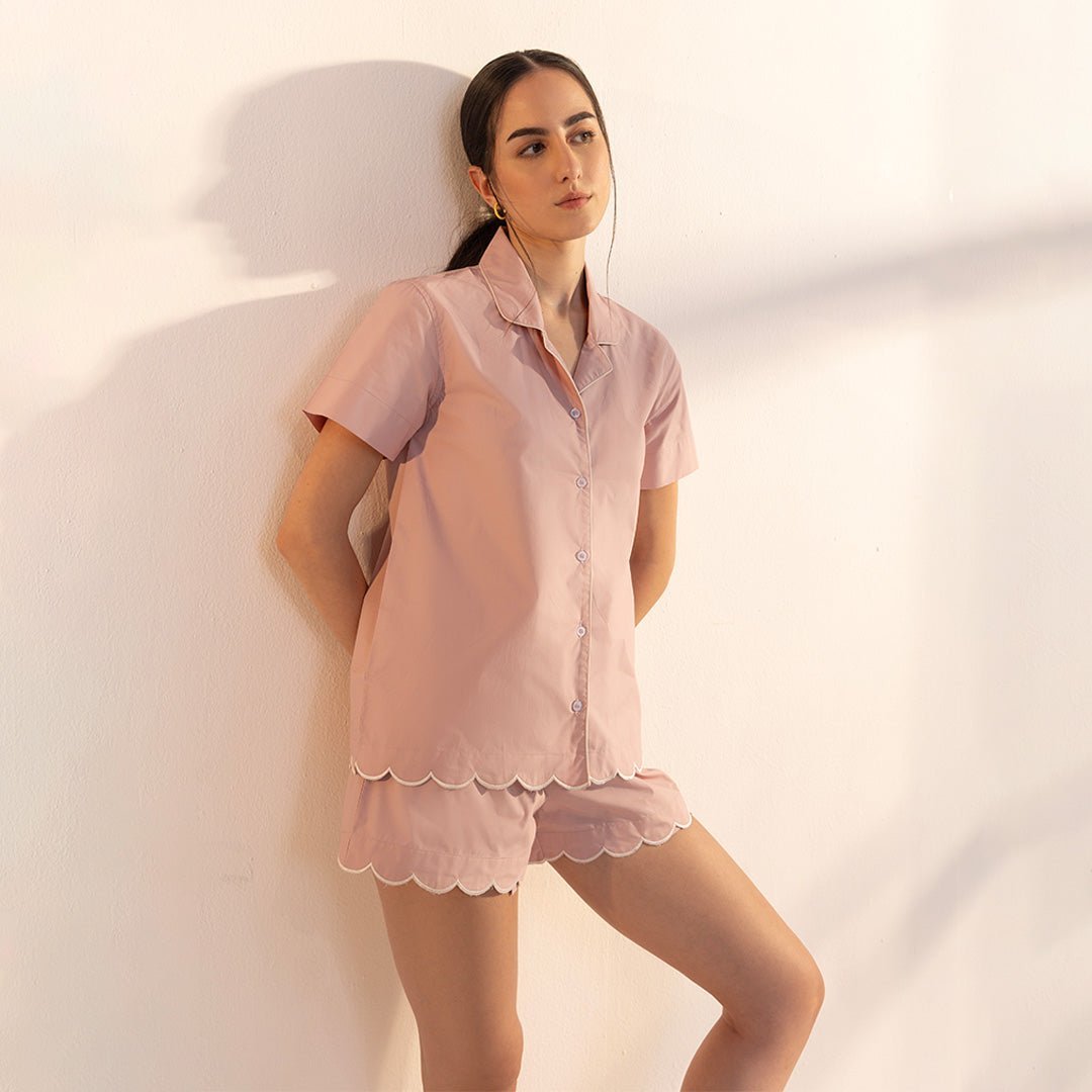 Dusty rose scalloped shorts set - Bhoomi