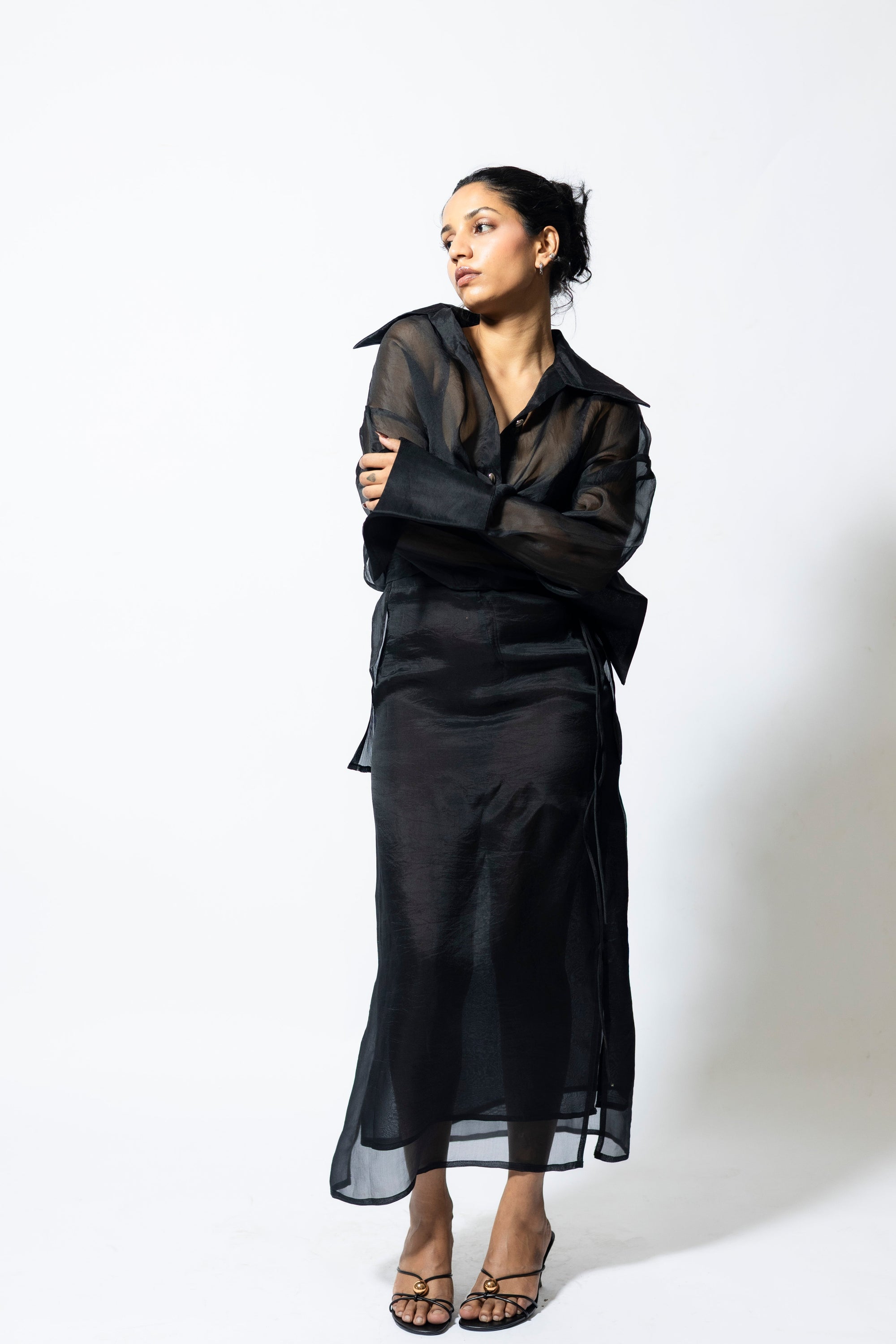 Hugo Sheer Organza Silk Wrap Shirt Black