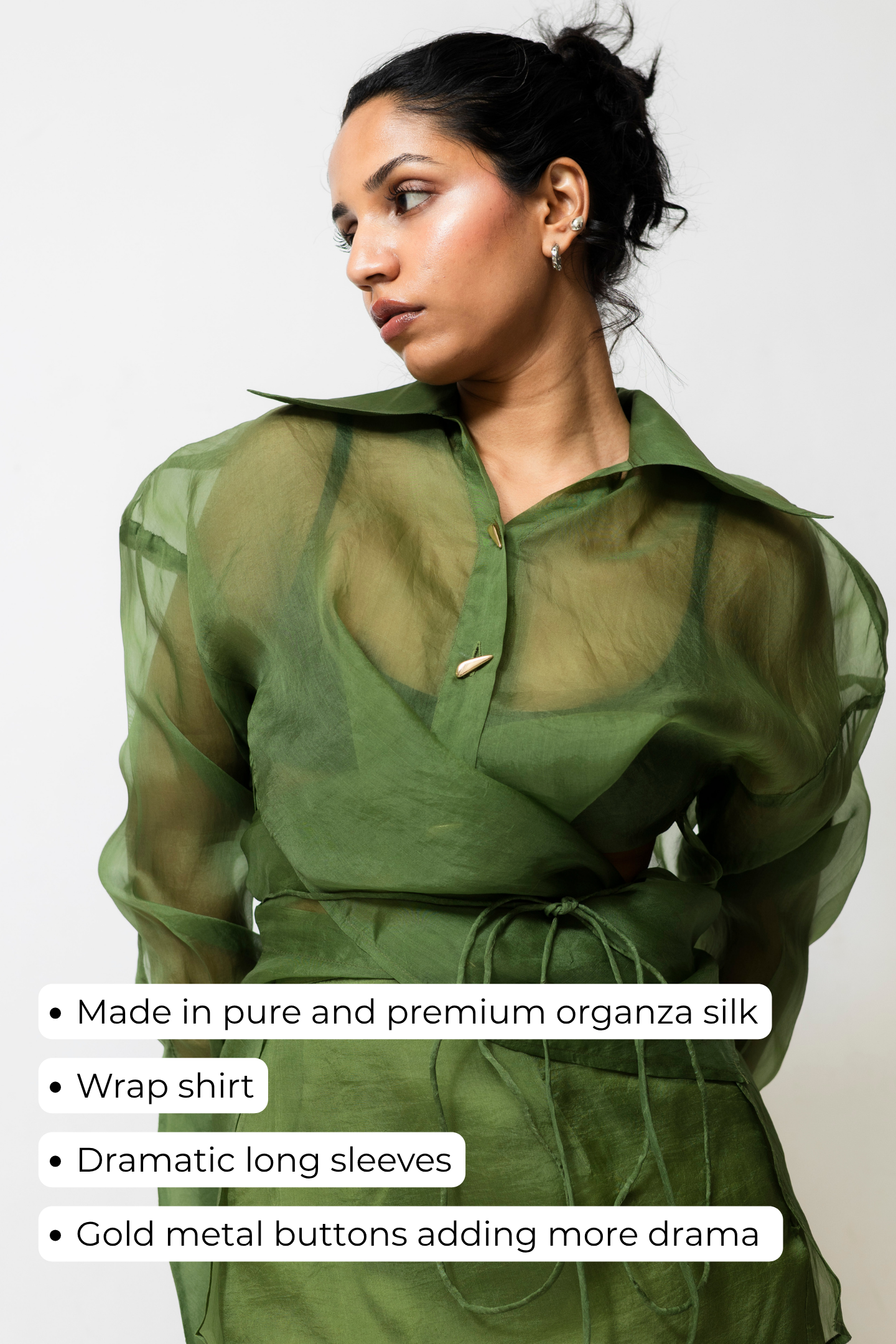 Hugo Sheer Organza Silk Wrap Shirt Green