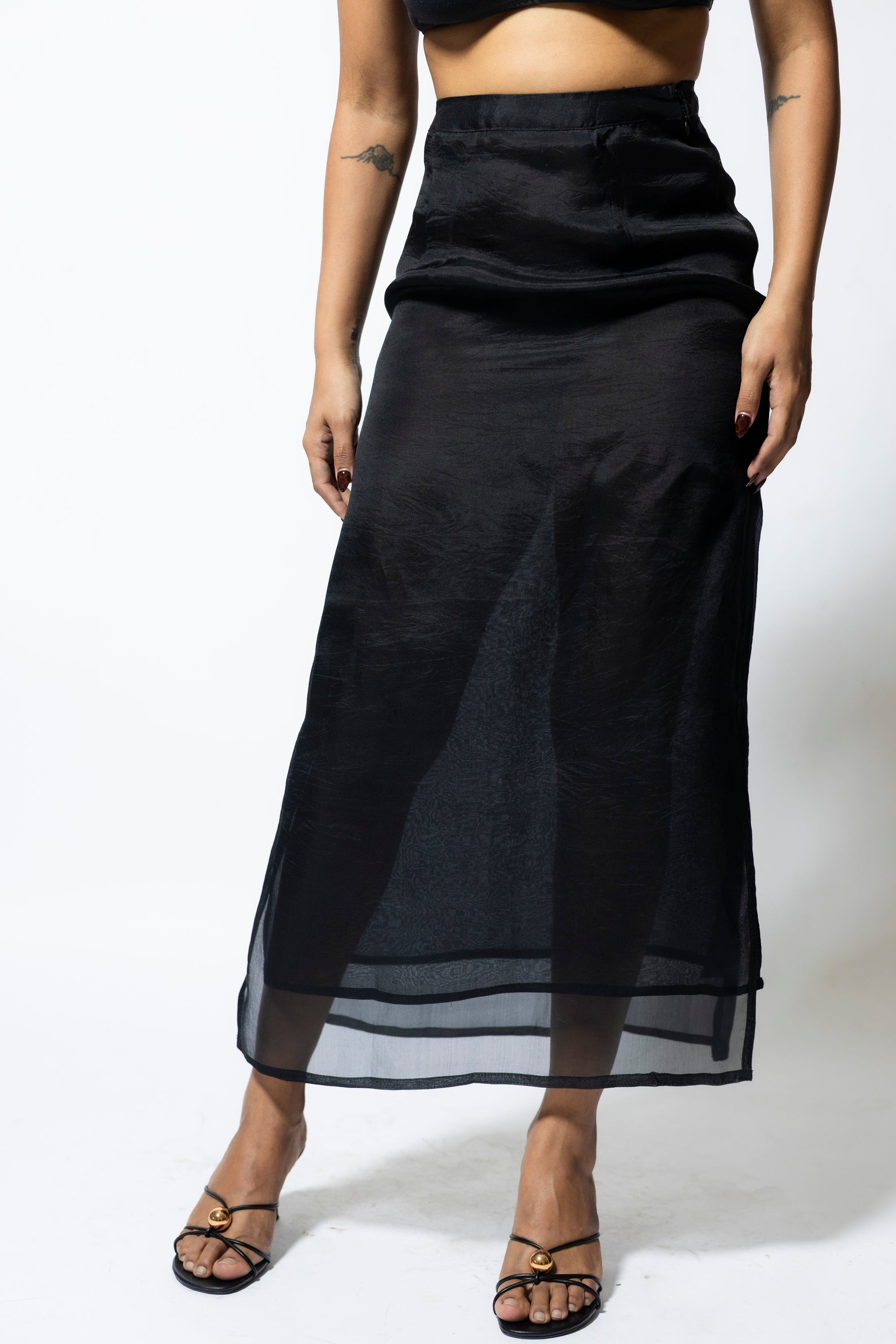 Nyla Organza Silk Skirt Black