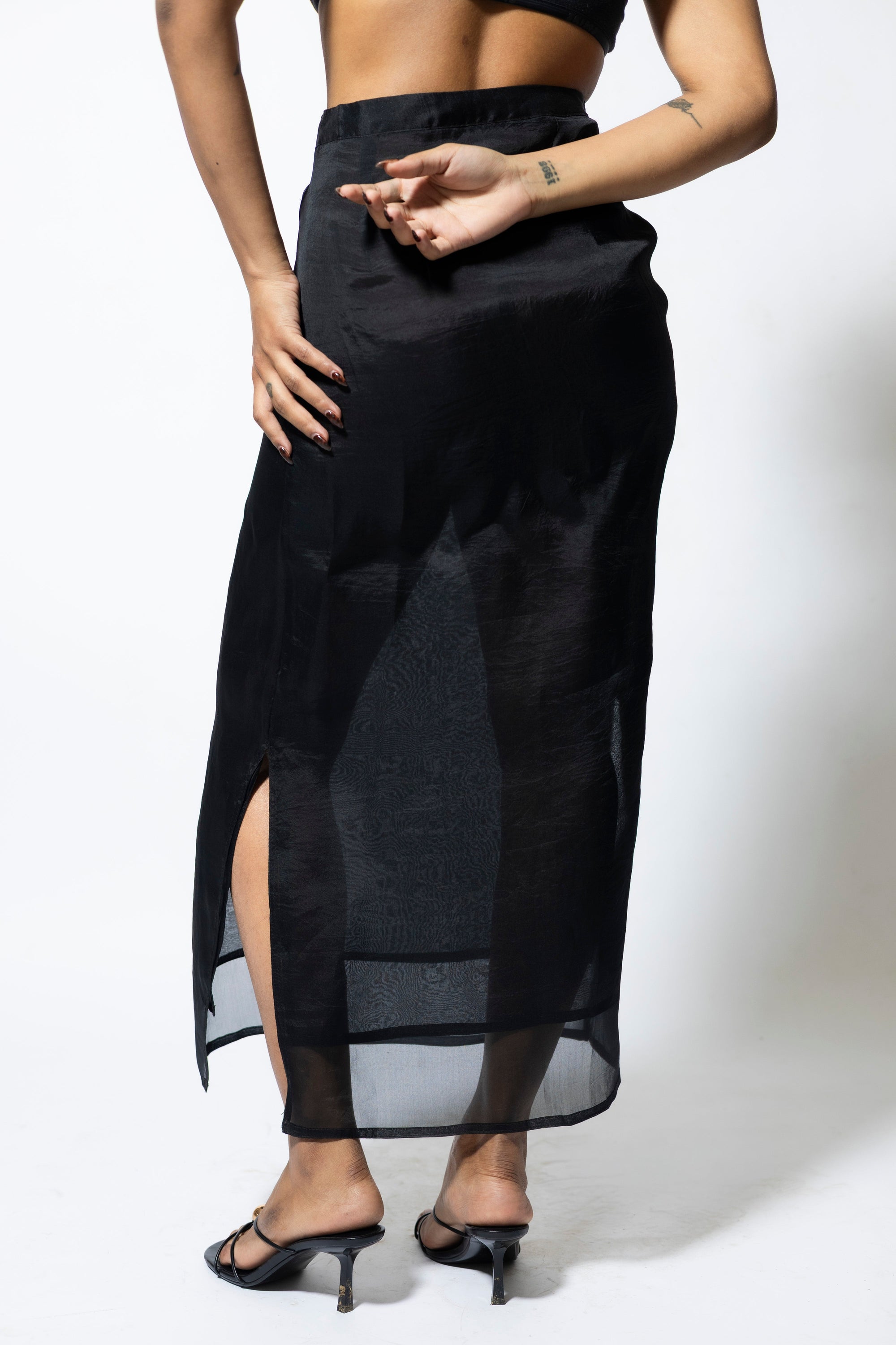 Nyla Organza Silk Skirt Black