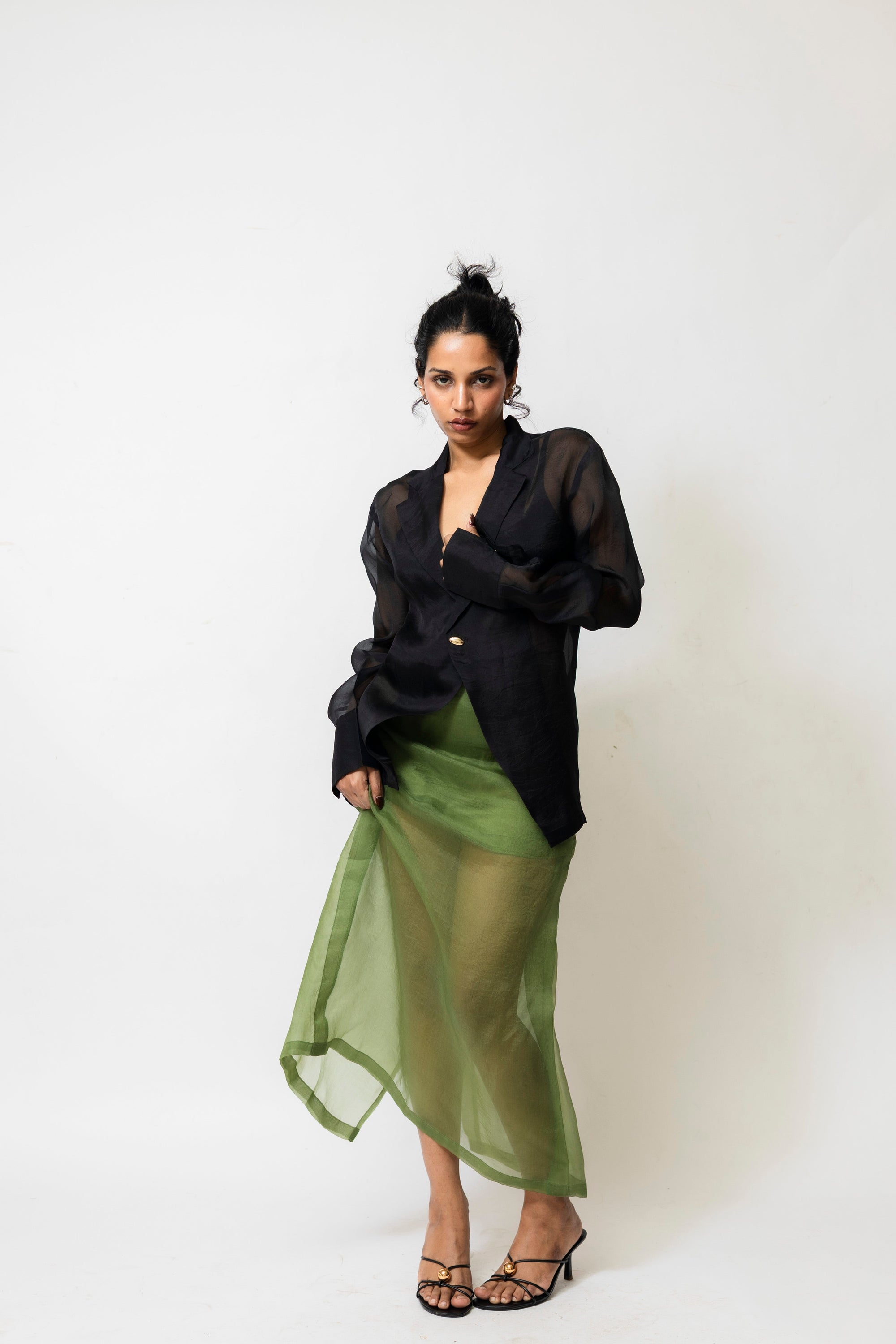 Nyla Organza Silk Skirt Green