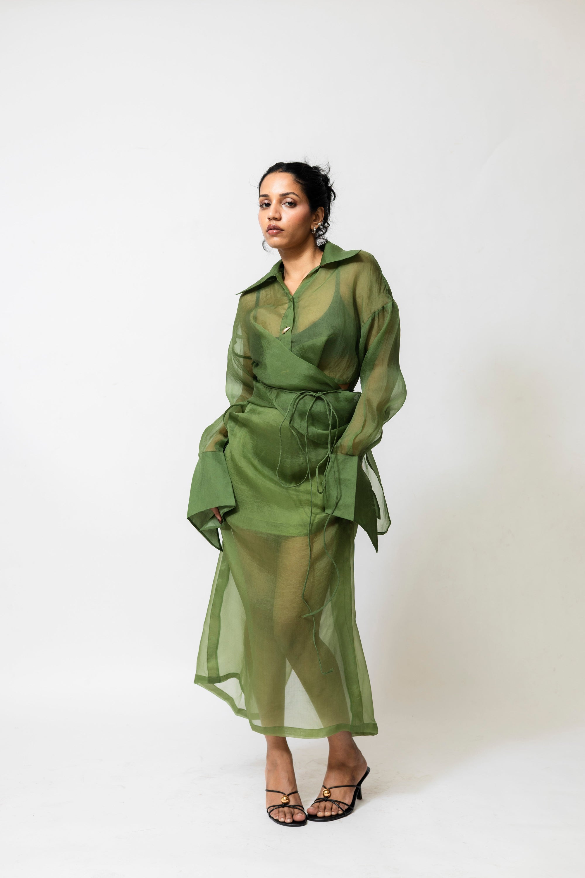 Nyla Organza Silk Skirt Green